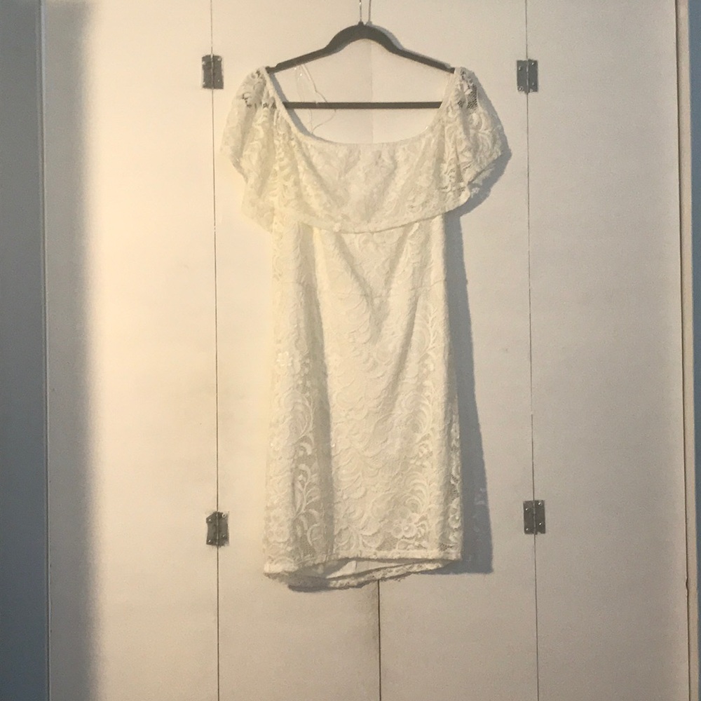 Ivory lace off the shoulder dress